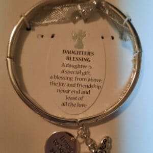 Daughter's Blessing Elastic Silvertone Bracelet with Charms